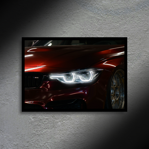 BMW M3 F80 Headlight Edition LED Poster A2 - BMW M3 F80 Poster – LED-lit Headlight Edition Car Wall Art - Car LED Poster - NOXLUX Decor