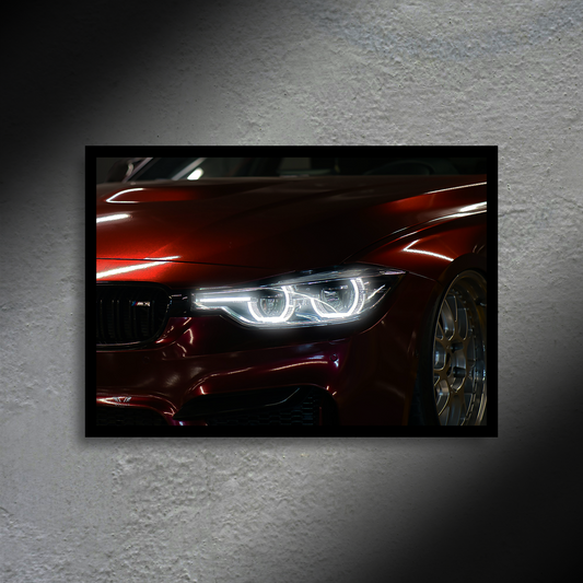 BMW M3 F80 Headlight Edition LED Poster A2 - BMW M3 F80 Poster – LED-lit Headlight Edition Car Wall Art - Car LED Poster - NOXLUX Decor