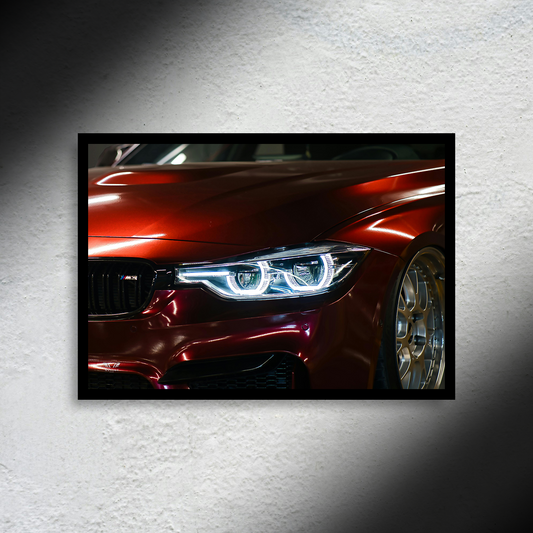 BMW M3 F80 Headlight Edition LED Poster A2 - BMW M3 F80 Poster – LED-lit Headlight Edition Car Wall Art - Car LED Poster - NOXLUX Decor