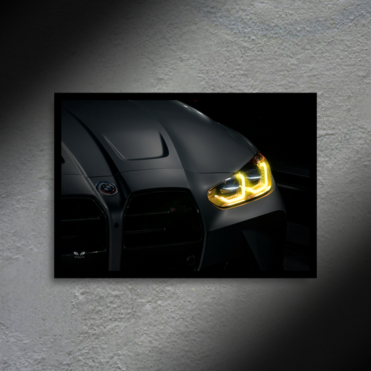 BMW M3 G80 Headlight Edition LED Poster A2 - BMW M3 G80 Headlight Edition LED Poster A2 – LED Car Wall Art - Car LED Poster - NOXLUX Decor