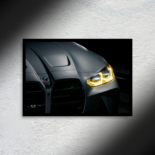 BMW M3 G80 Headlight Edition LED Poster A2 - BMW M3 G80 Headlight Edition LED Poster A2 – LED Car Wall Art - Car LED Poster - NOXLUX Decor
