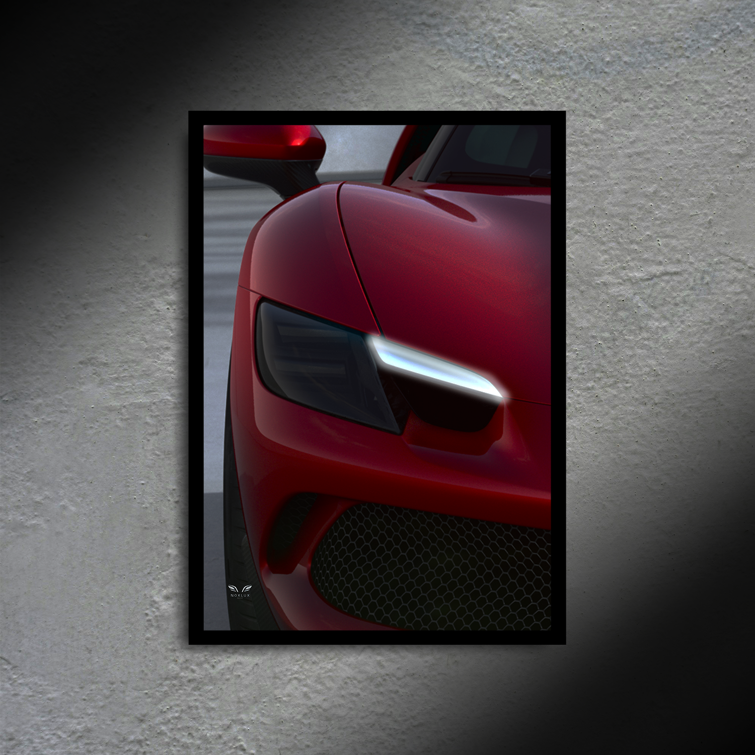 Ferrari 296 GTB Right Headlight Edition LED Poster A2 - Ferrari 296 GTB Right Headlight LED Poster – LED Car Decor - Car LED Poster - NOXLUX Decor