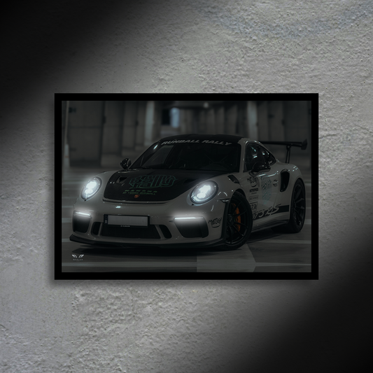 Porsche 911 GT3 RS Runball Rally LED Poster A2 - Porsche 911 GT3 RS Poster – Runball Rally LED Wall Art - Car LED Poster - NOXLUX Decor