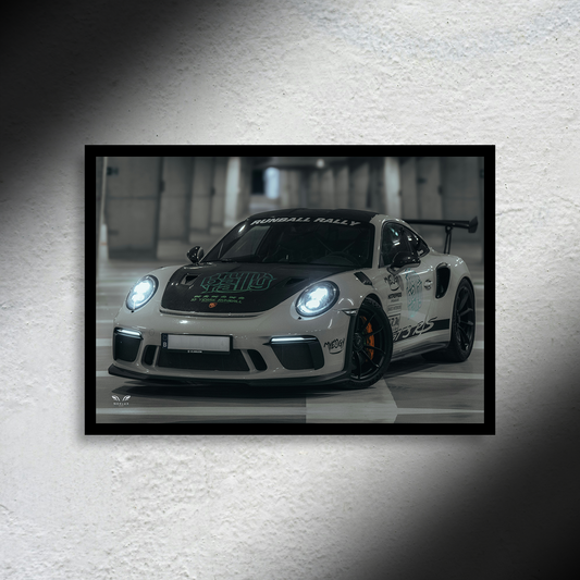Porsche 911 GT3 RS Runball Rally LED Poster A2 - Porsche 911 GT3 RS Poster – Runball Rally LED Wall Art - Car LED Poster - NOXLUX Decor