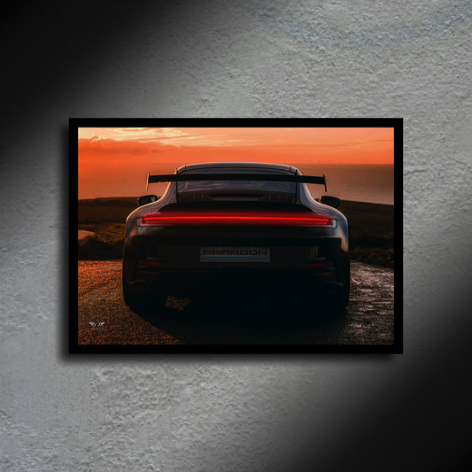 Porsche 911 GT3 RS LED Poster A2 - Porsche 911 GT3 RS Poster – LED-lit Racing Wall Art - Car LED Poster - NOXLUX Decor