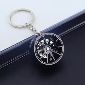 Spinning Alloy Wheel Keychain – Vented Brake Disc Style - Alloy Wheel Keychain – Spinning Car Rim with Brake Caliper - Car LED Poster - NOXLUX Decor