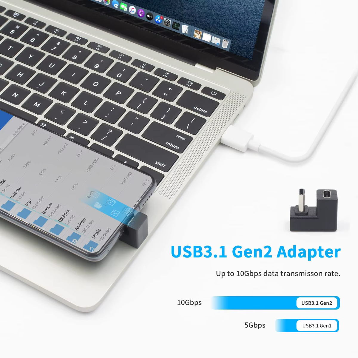 U Shape 180 Degree Angled USB-C Male to Female Extension Adapter - - Car LED Poster - NOXLUX Decor