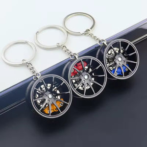 Spinning Alloy Wheel Keychain – Vented Brake Disc Style - Alloy Wheel Keychain – Spinning Car Rim with Brake Caliper - Car LED Poster - NOXLUX Decor