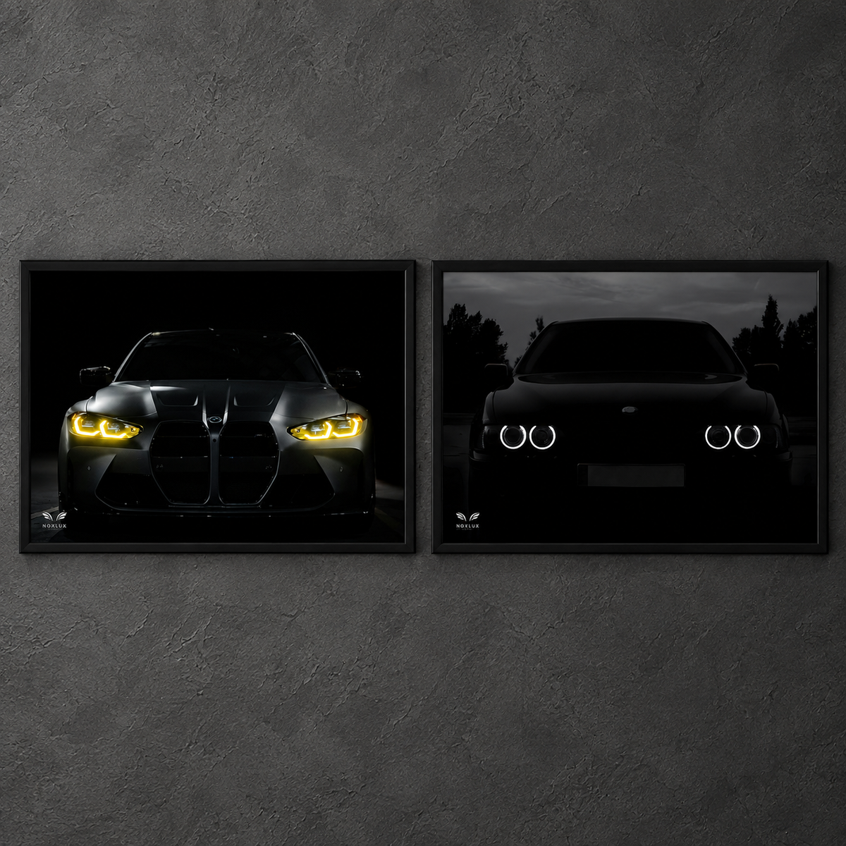 BMW M4 Competition G82 and BMW E39 LED car posters, NOXLUX best sellers