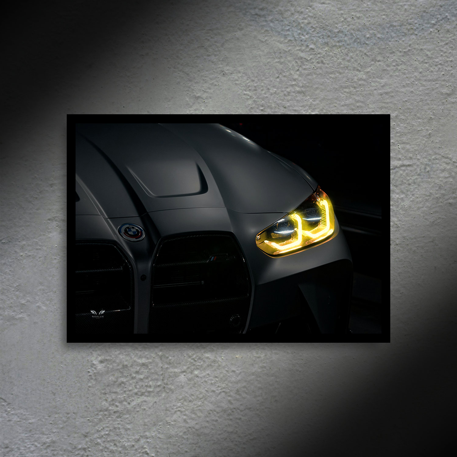 BMW M3 G80 Headlight Edition LED Poster A2 - BMW M3 G80 Headlight Edition LED Poster A2 – LED Car Wall Art - Car LED Poster - NOXLUX Decor